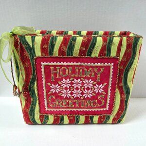 Handmade Holiday Greetings Needlepoint Cross Stitch Christmas Card Holder Box